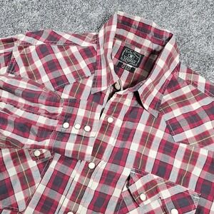 Lucky Brand Western Shirt Mens Large Red Plaid Pearl Snap Long Sleeve Cotton